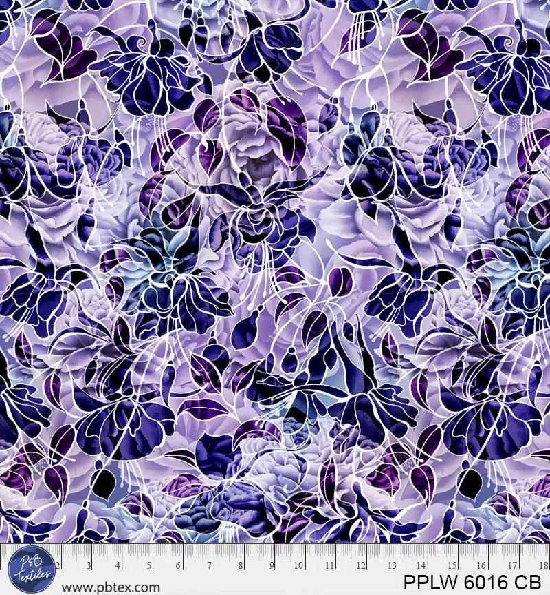 108" Petal Play Purple Blue Florals Cotton Wideback Fabric per yard
