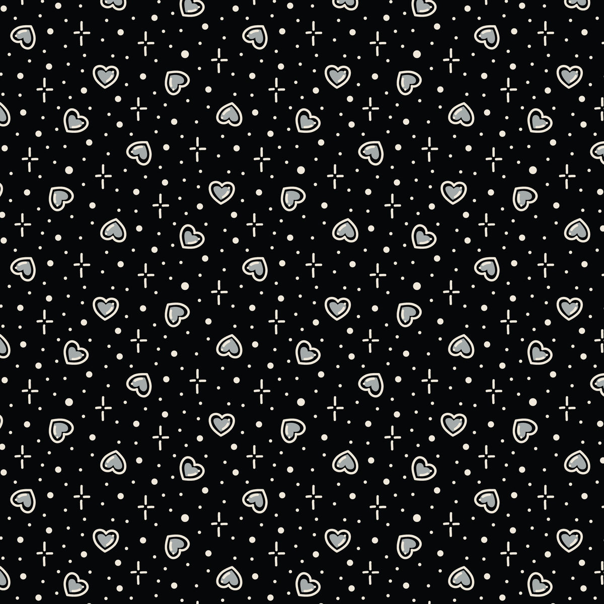 Black Hearts Love Ink 3388 Cotton 44/45 Fabric Per Yard