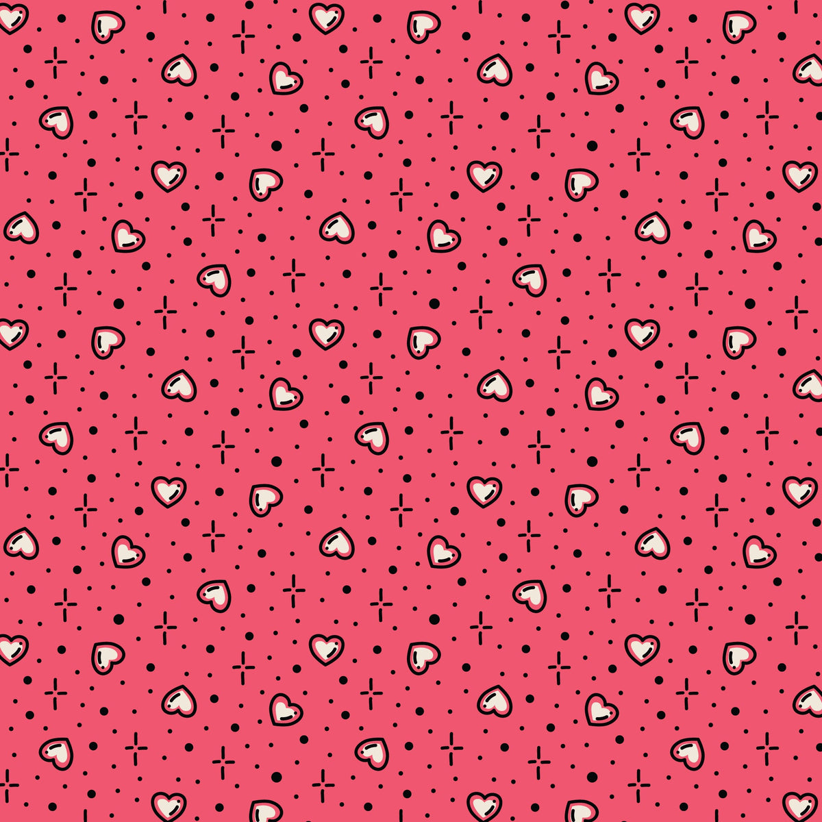 Pink Hearts Love Ink 3388 Cotton 44/45 Fabric Per Yard