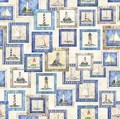 Natural Coastal Patch Wideback Cotton Fabric per yard