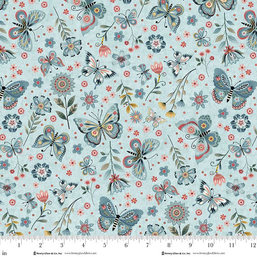 Pale Blue Butterfly Cotton 44"/45" Fabric Per Yard