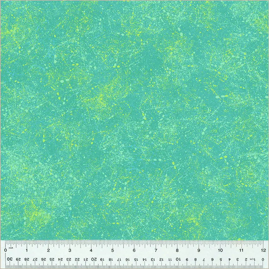 Green Aqua Noteworthy Splatter 44"/45 Fabric Per Yard