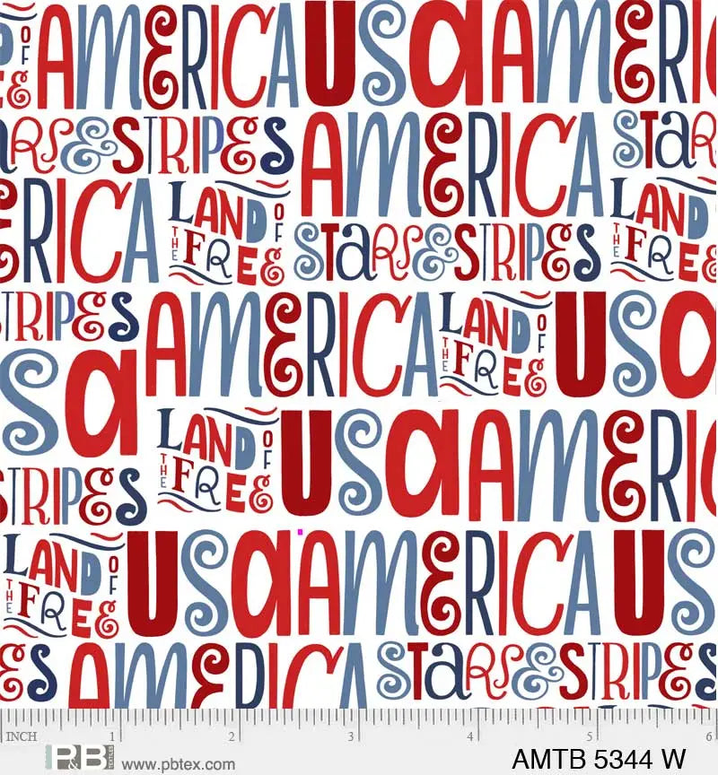 White Text America The Beautiful 44"/45" Fabric Per Yard