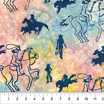 Saddle Up Collage Steel Blue Cotton 43"/44" Fabric Per Yard