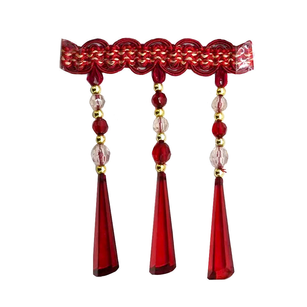 Beaded Fringe with Decorative Braid Trim - 5 1/2" width (15 Yard Rolls) - BB-904-22 Red