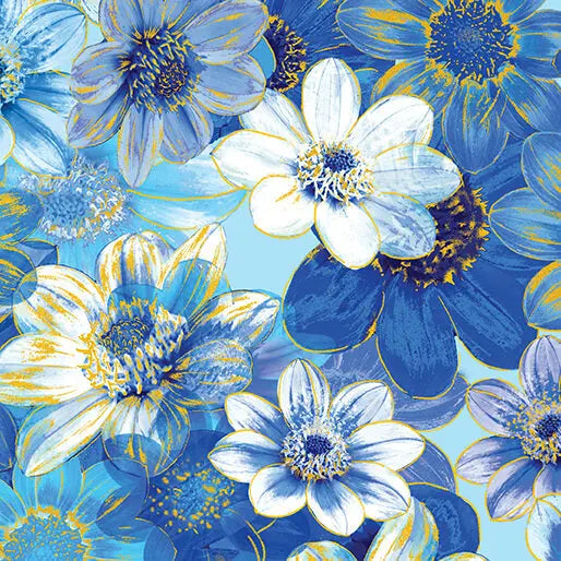 Blue Garden Impressions Cotton 44"/45" Fabric Per Yard