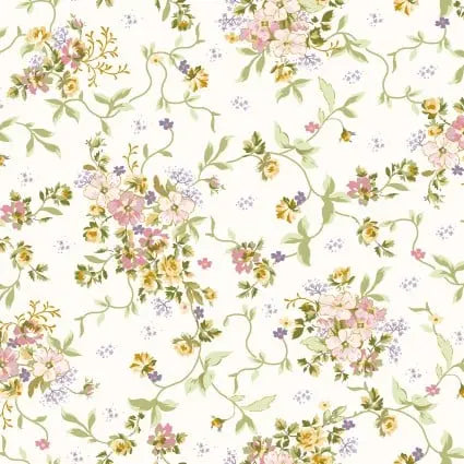 Cream Scattered Bouquet Cotton 43"/44" Fabric Per Yard