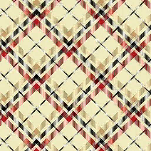 Cream Tartan Plaid Cotton Wideback Fabric per yard