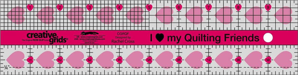 Creative Grids I Love My Quilt Friends Quilt Ruler 2-1/2in x 10in