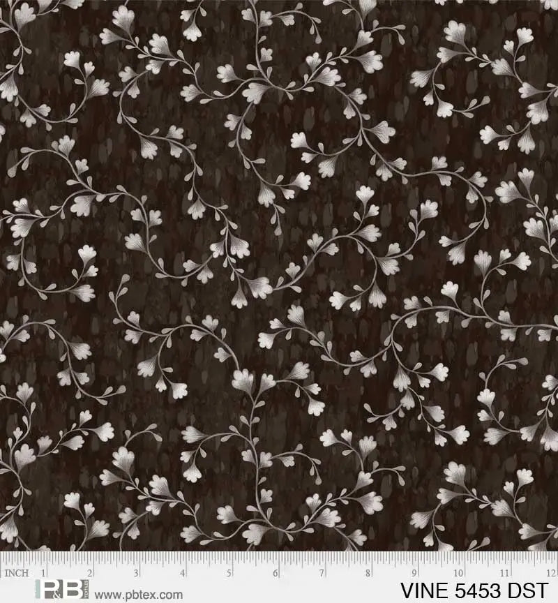 Dark Grey Vine Scroll Cotton Wideback Fabric per yard