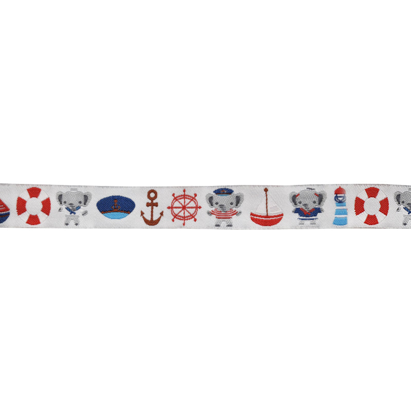 Embroidered Ribbon Tape - 5/8" Width (25 Yard Roll) - BR-7653 Elephant Sailor
