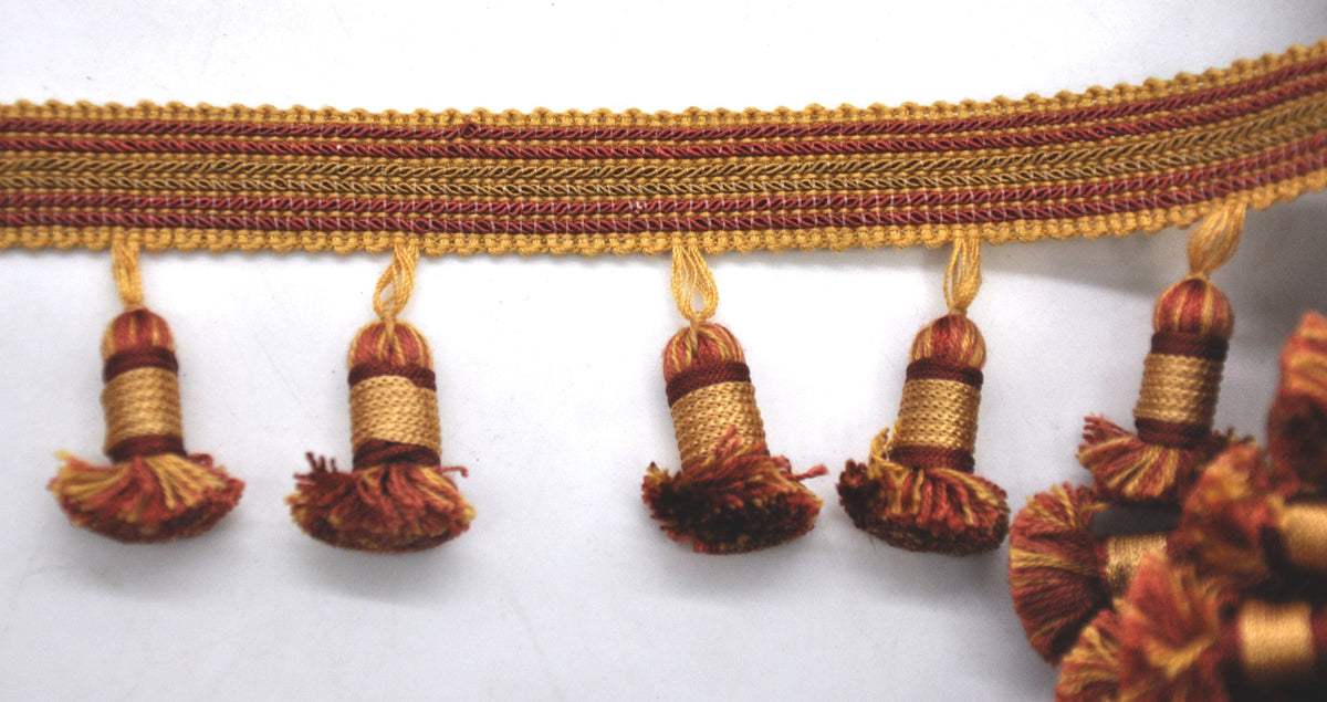 Godiva Collection - 2 1/2" length SMALL TASSEL FRINGE (25 Yard Roll) - BF-4099-88/61 Dark Brick and Mocha