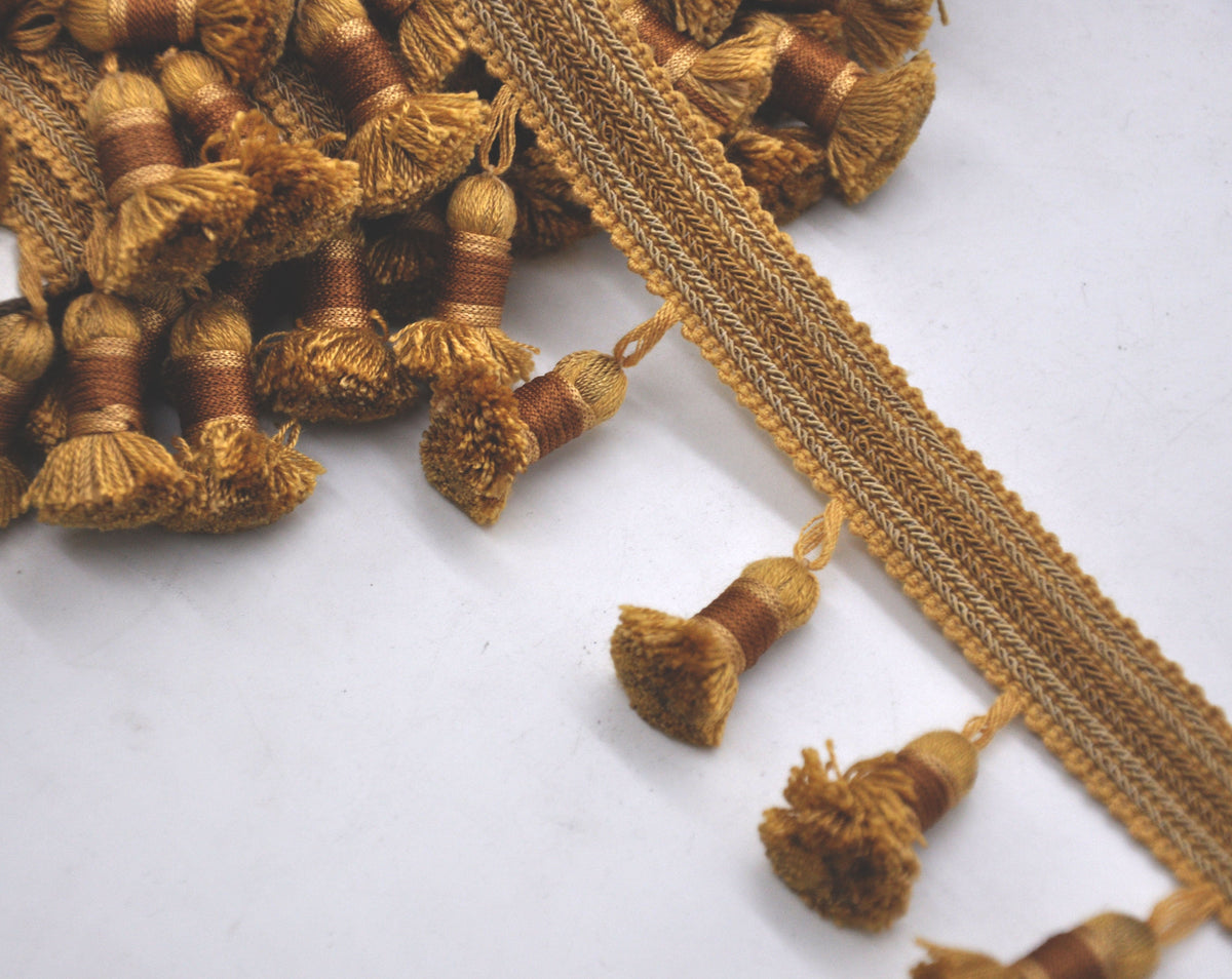 Godiva Collection - 2 1/2" length SMALL TASSEL FRINGE (25 Yard Roll) - BF-4099-88/66 Dark Brick and Chocolate