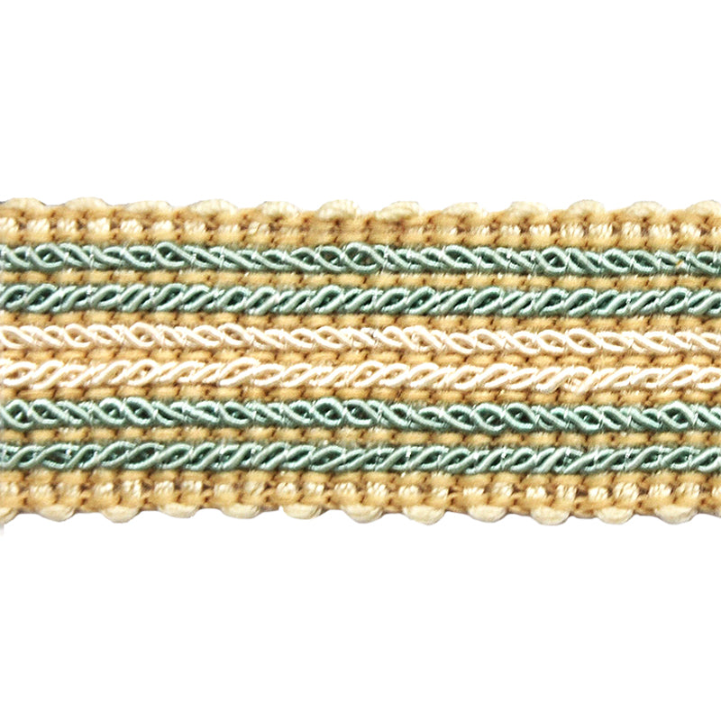 Godiva Collection - 3/4" width NARROW BRAID (25 Yard Roll) - BR-7098-33/28 Turquoise and Beige