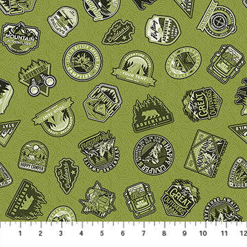 Green Monochromatic Patches Camping Therapy Cotton 44"/45" Fabric Per Yard