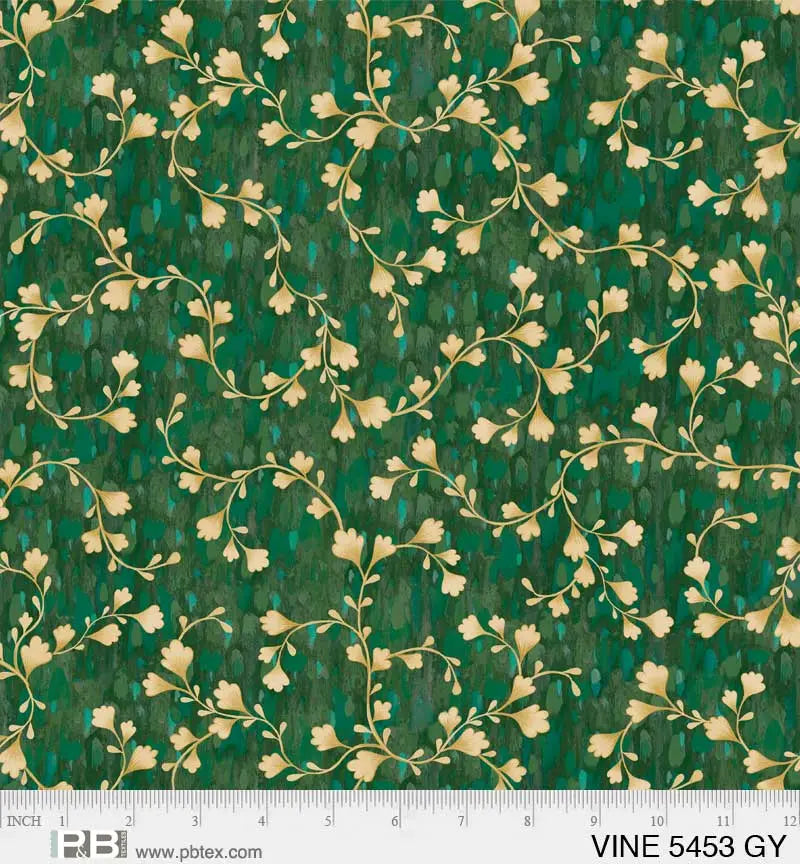 Green Vine Scroll Cotton Wideback Fabric per yard