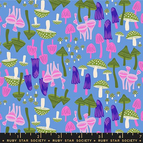 Hello Alice Lindley Blue Mushroom Land Cotton 43"/44" Fabric Per Yard