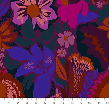 Jumpstart Multi Purple Floral Cotton Wideback Fabric per yard