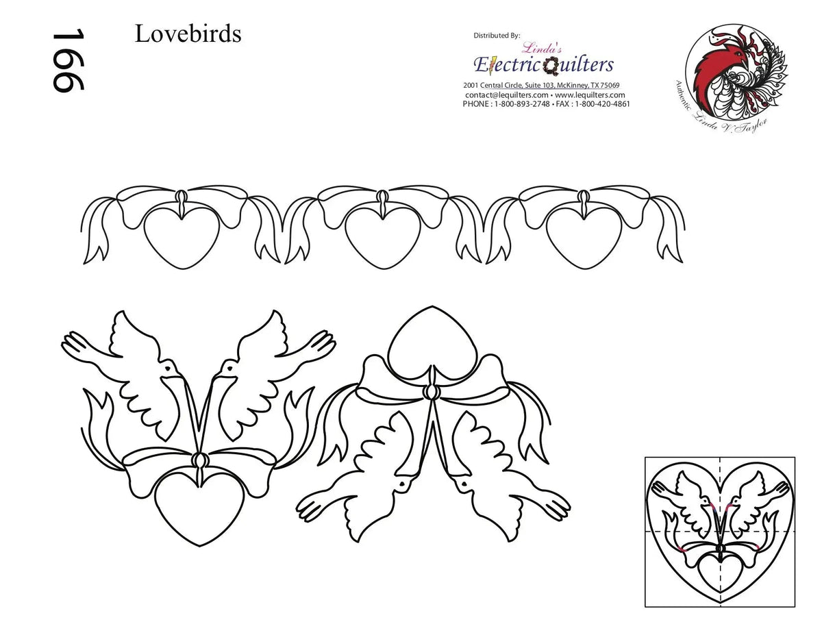 166 Lovebirds Pantograph with Blocks by Linda V. Taylor