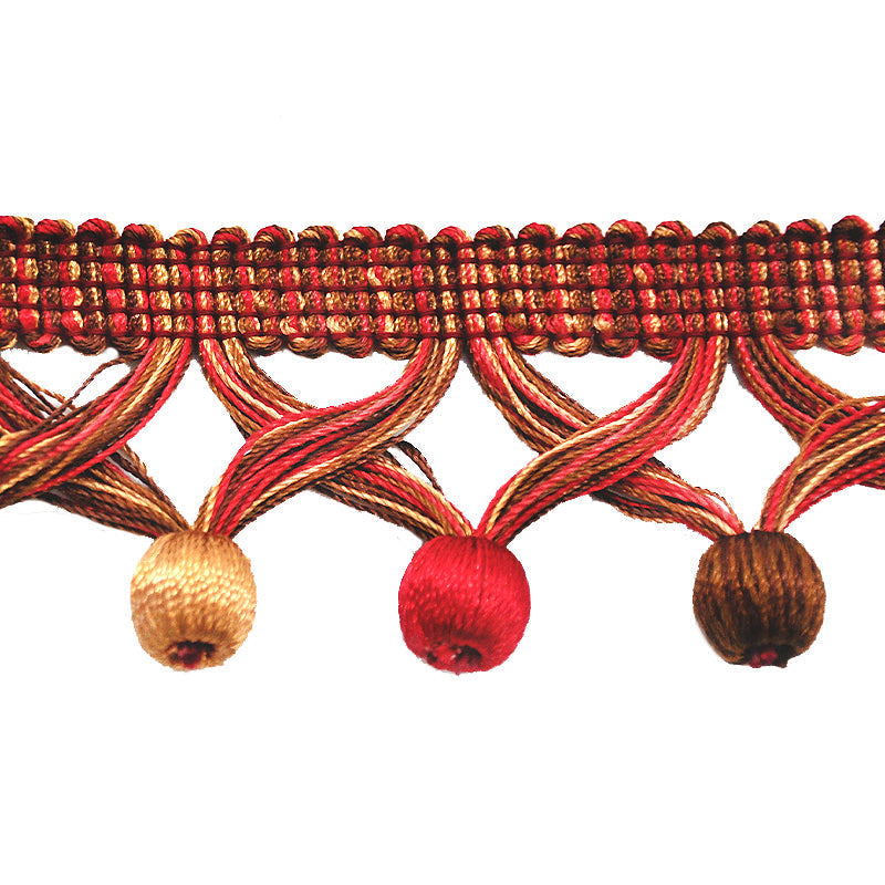 MIlante Collection - 1 3/4" Length BALL FRINGE (25 Yard Roll) - BF-1481-22/10 Red, Gold and Brown