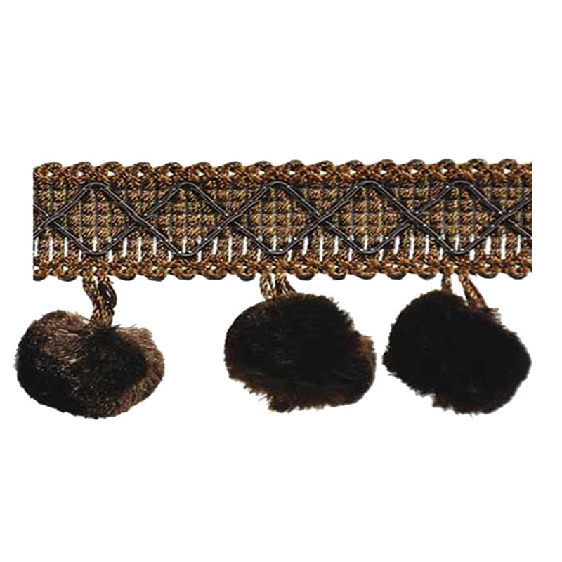 Mulberry Collection - 2" length SILK POM POM FRINGE (25 Yard Roll) - BF-4006-06 Brown