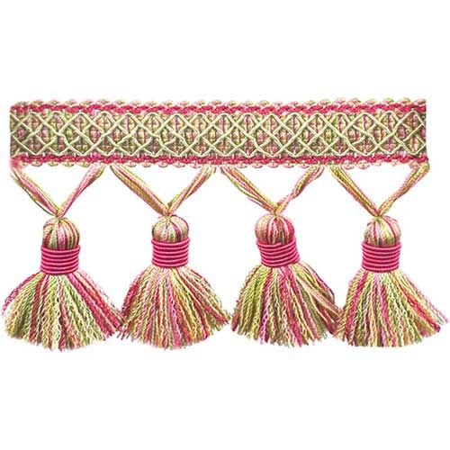 Mulberry Collection - 3 1/2" length TASSEL FRINGE (25 Yard Roll) - BF-4005-42/14 Fuchsia and Mint Green