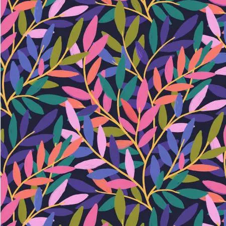 Multi Midnight Twilight Tendrils Cotton Wideback Fabric per yard