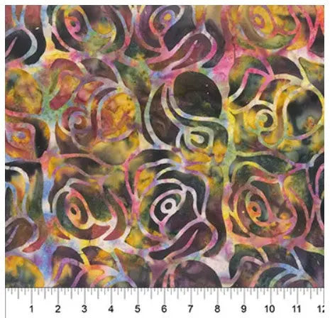 Multi On Black Roses Cotton Wideback Fabric per yard