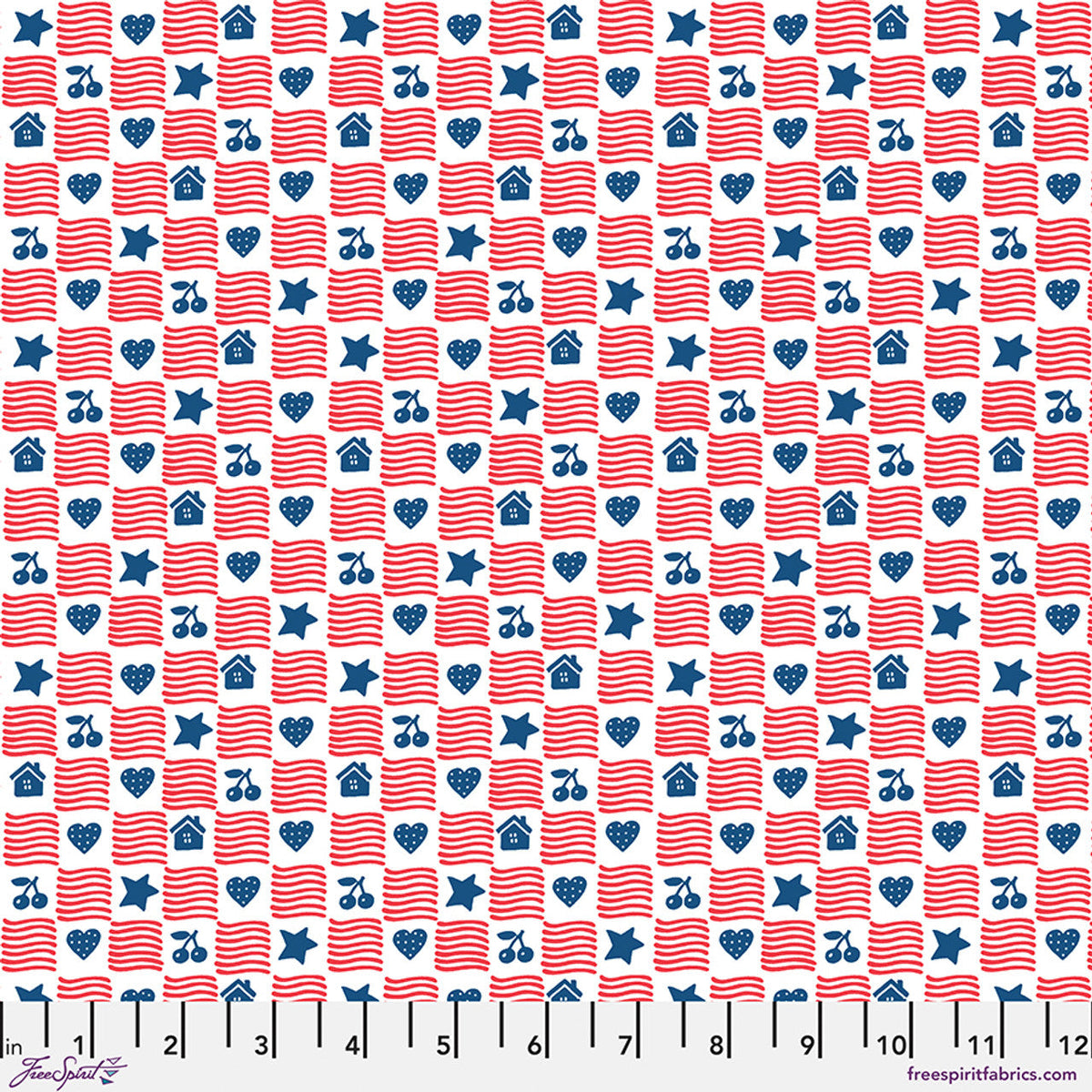 Red Simple American Home Americas Birthday Cotton 44"/45" Fabric Per Yard