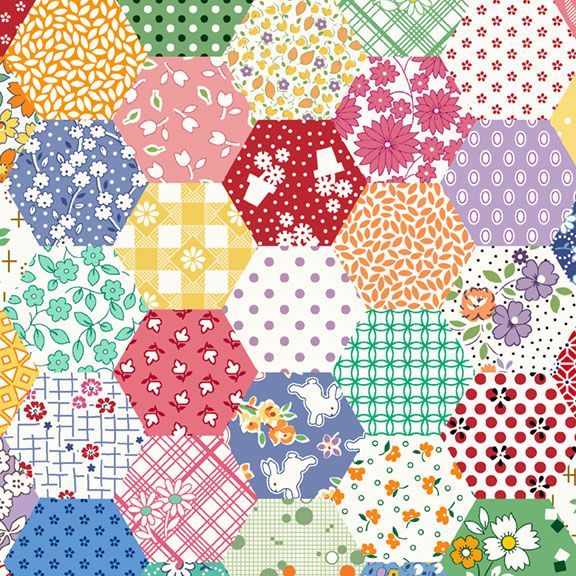 Multi Hexagon Aunt Grace Cotton Wideback Fabric Per Yard