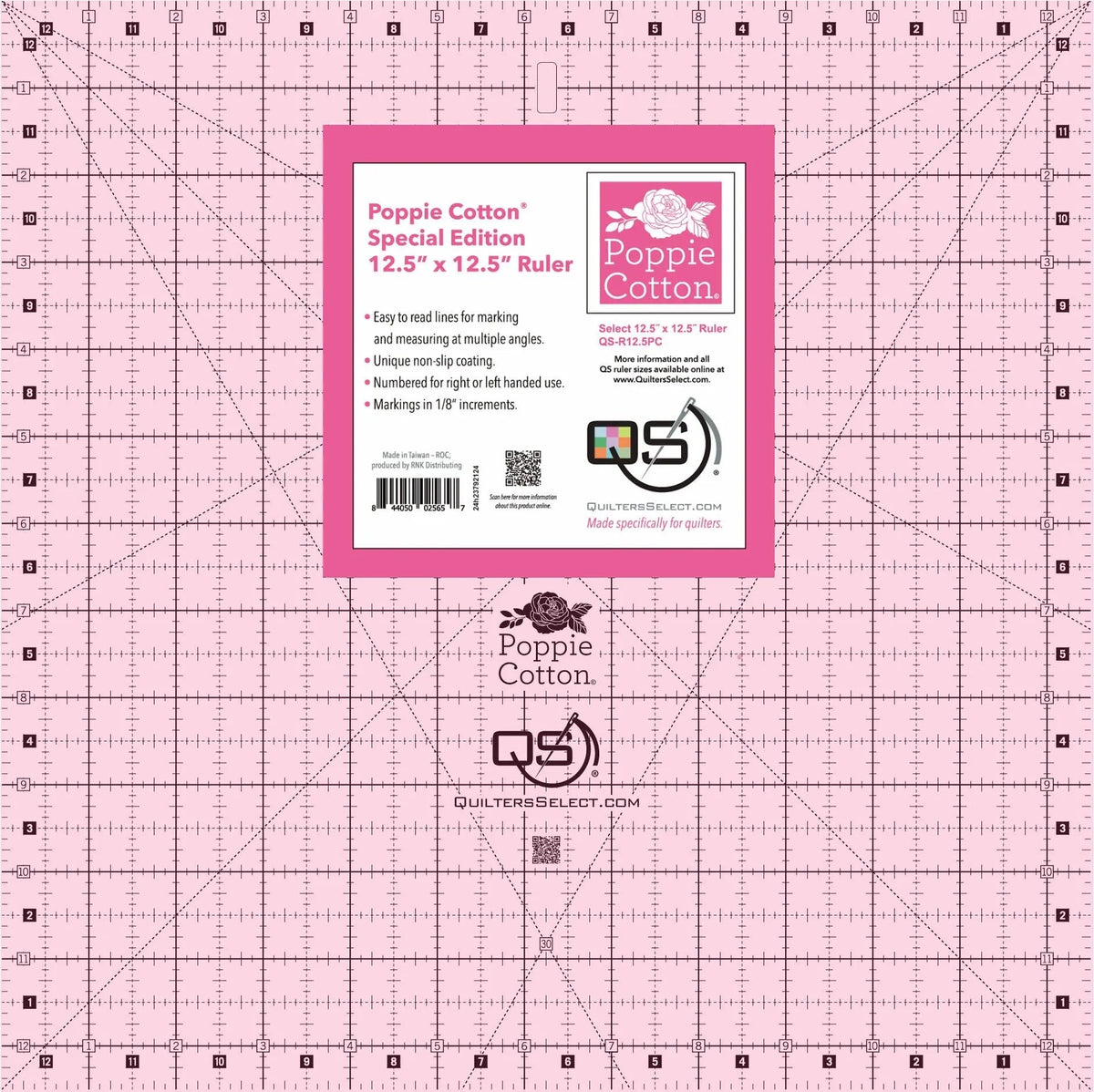 Quilters Select Poppie Cotton 12.5" x 12.5" Pink Non-Slip Ruler