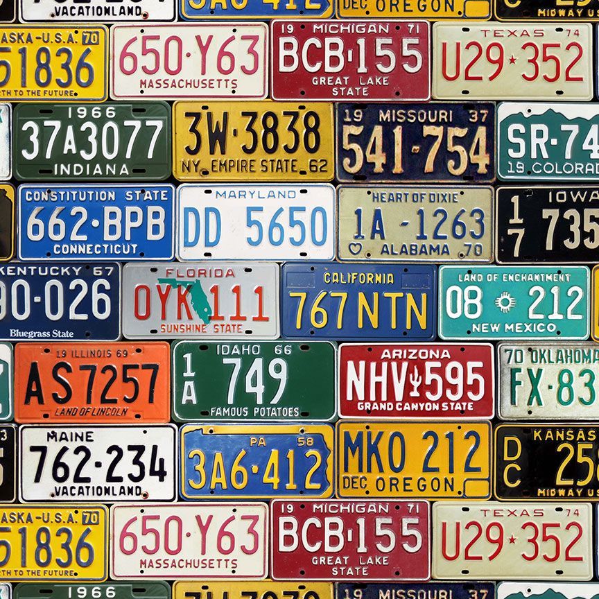 Multi-Color Route 66 License Plates Cotton 44"/45" Fabric Per Yard
