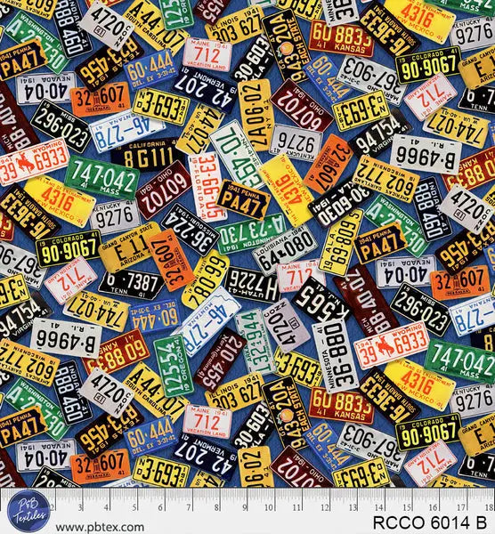 Route 66 License Plates Blue 44"/45" Fabric Per Yard
