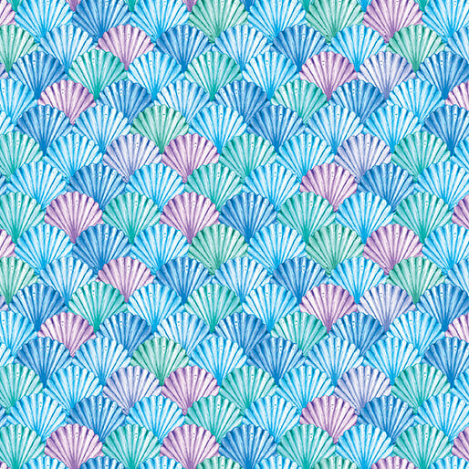 Scalloped Shells Blue Cotton 44"/45" Fabric Per Yard