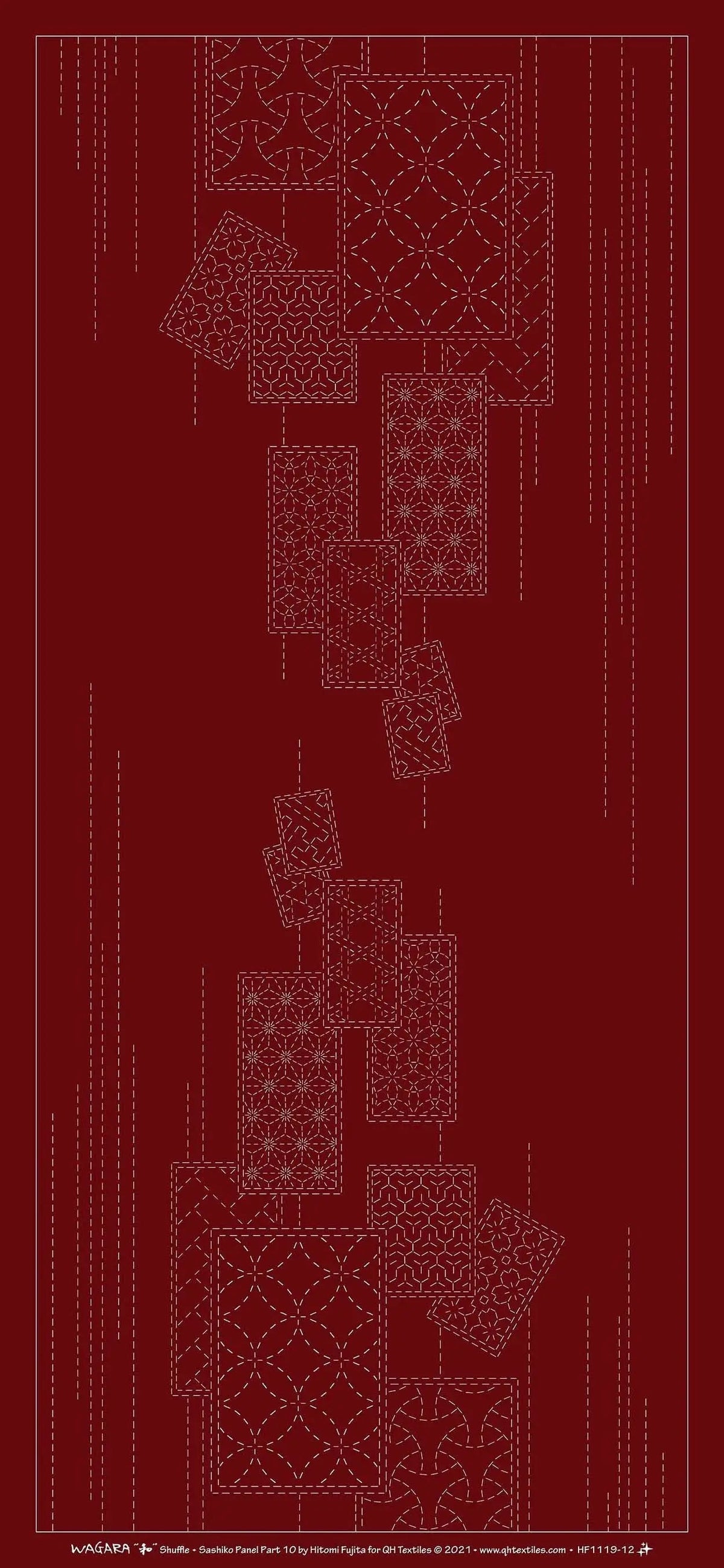 Wagara Sashiko Panel Part 10 Shuffle Red
