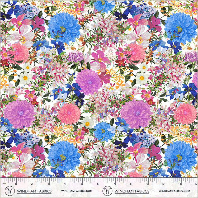 White Wildflower Pickings Midnight Blooms Cotton 44"/45" Fabric Per Yard
