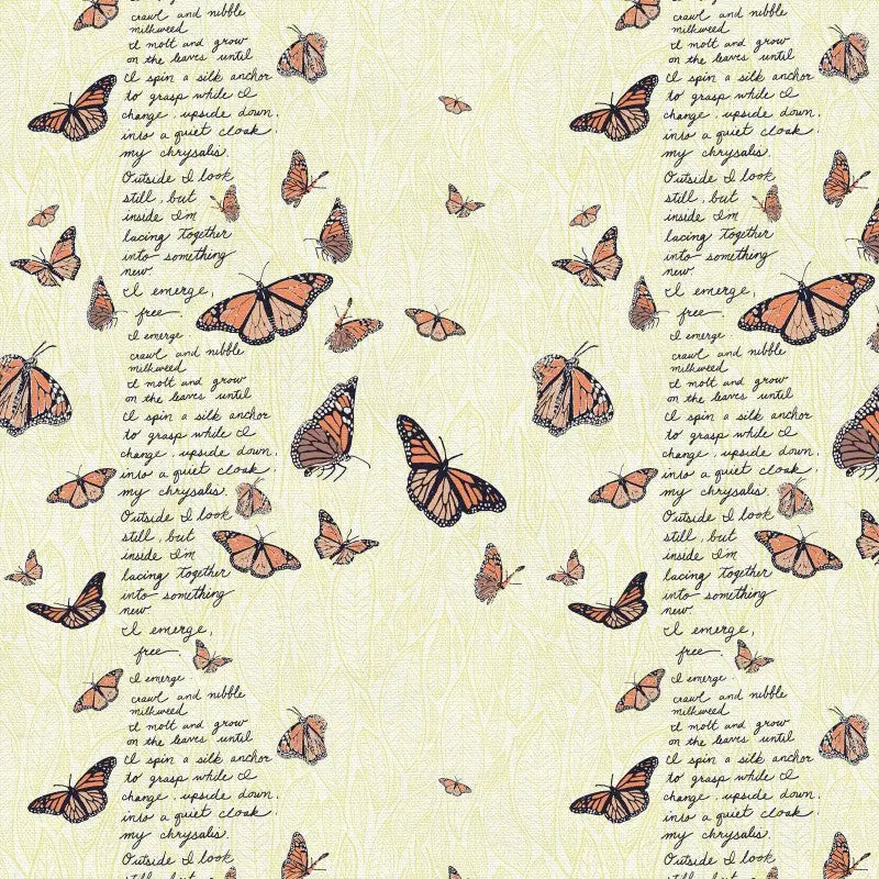 Yellow Emerge Chartreuse Butterflies Cotton Wideback Fabric per yard