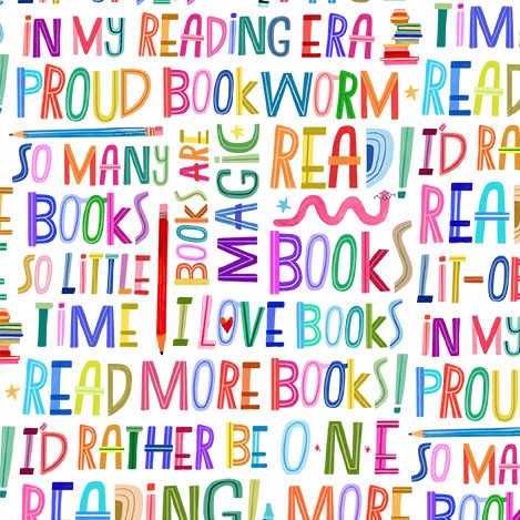 White Books are Magic I love Books Cotton 44"/45" Fabric Per Yard