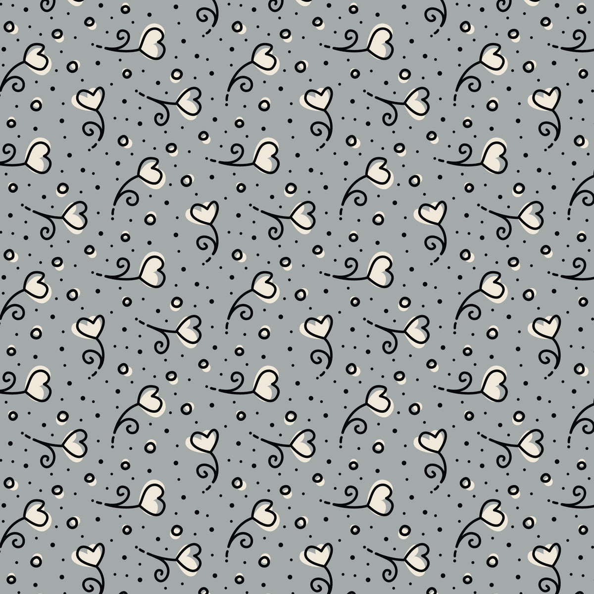 Gray Heart Blossoms Love Ink 3384 Cotton 44/45 Fabric Per Yard