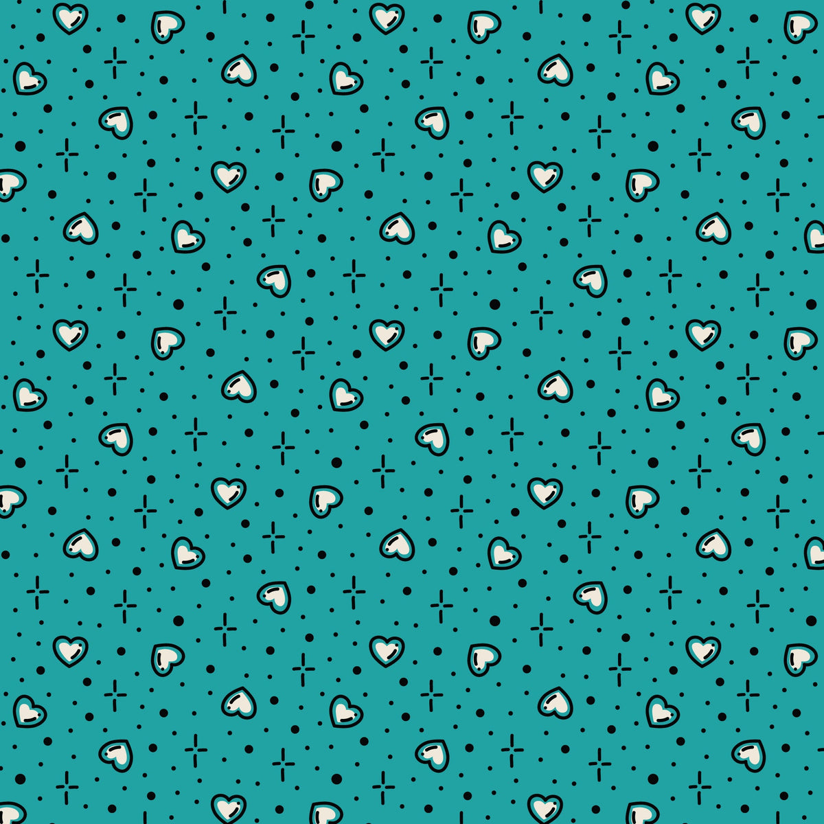 Teal Hearts Love Ink 3388 Cotton 44/45 Fabric Per Yard