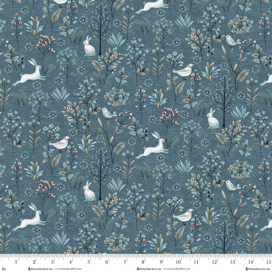 Medium Blue Frolicking Bunnies Cotton 44"/45" Fabric Per Yard