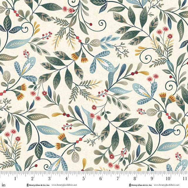 Cream Forest Foliage Cotton 44"/45" Fabric Per Yard