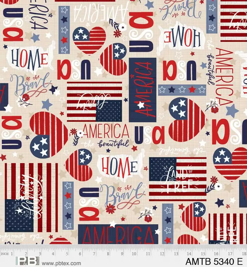 Brown Patriotic America The Beautiful 44"/45" Fabric Per Yard
