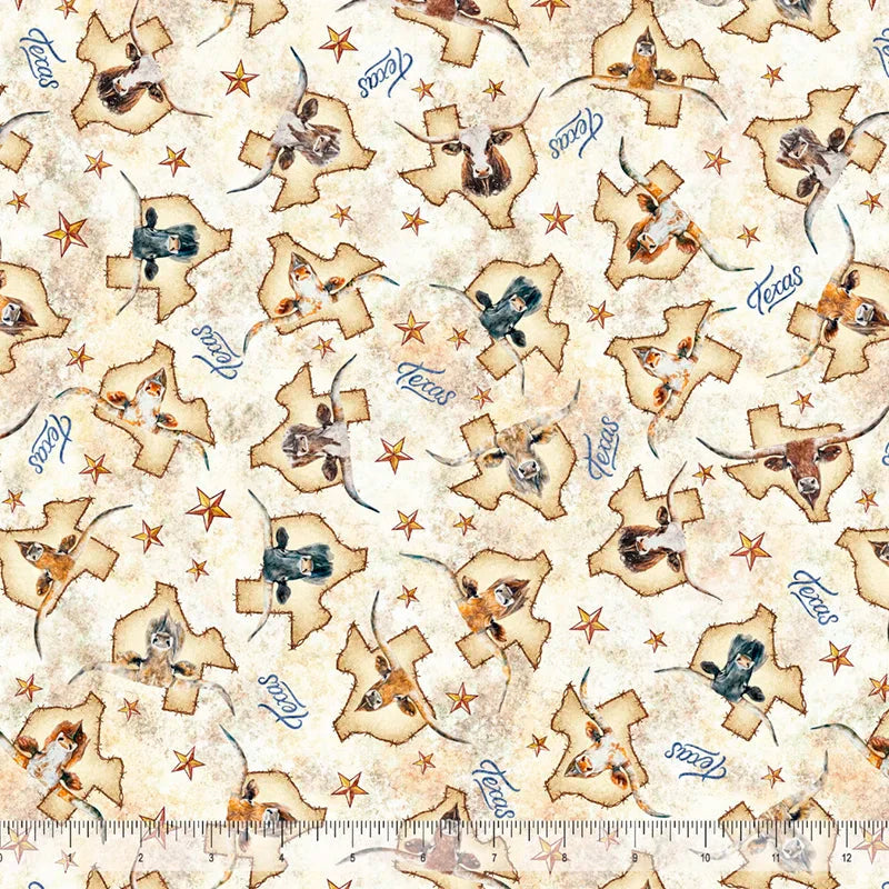 ATXSH Texas Longhorns Tan Cotton 44"/45" Fabric Per Yard