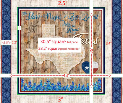 ATXSH Texas Map Panel Cotton 44"/45" Fabric Per Yard