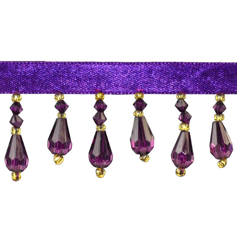 Beaded Fringe - 1 1/2" width (15 Yard Roll) - BB-902-70/10 Eggplant and Gold