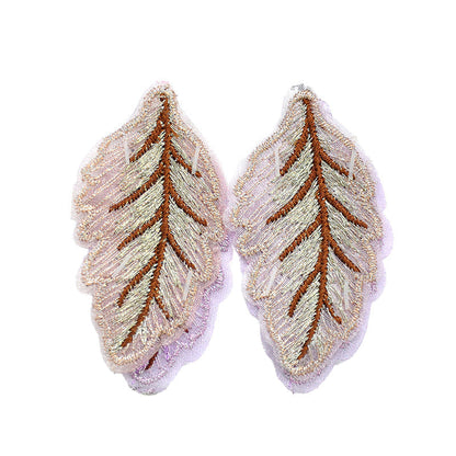 Belagio Enterprises - 1 1/4" Embroidered Leaf Appliques - 2pcs Per Card (6 Cards Per Order) - BPP-M3-09 Salmon & Taupe