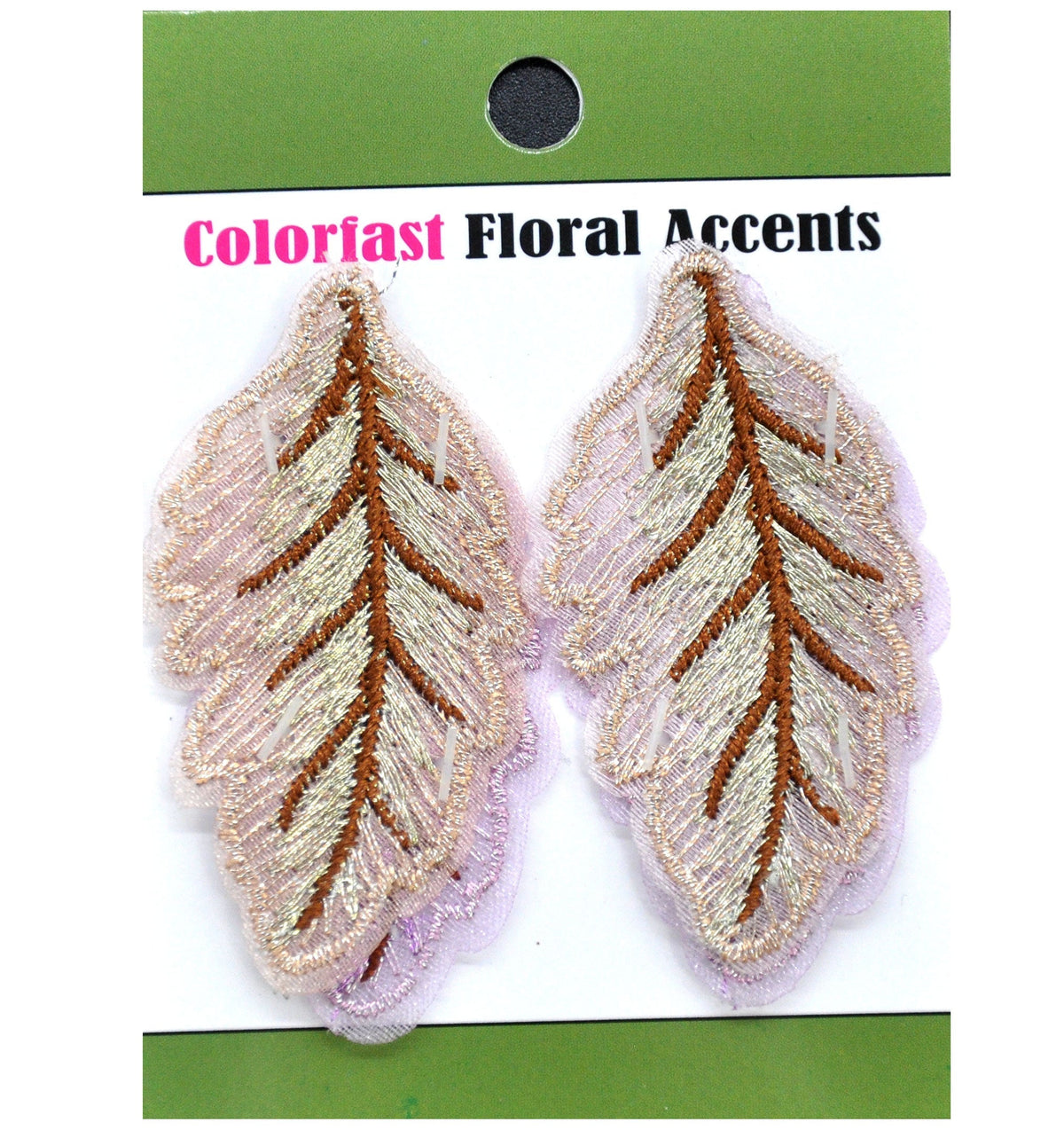 Belagio Enterprises - 1 1/4" Embroidered Leaf Appliques - 2pcs Per Card (6 Cards Per Order) - BPP-M3-09 Salmon & Taupe