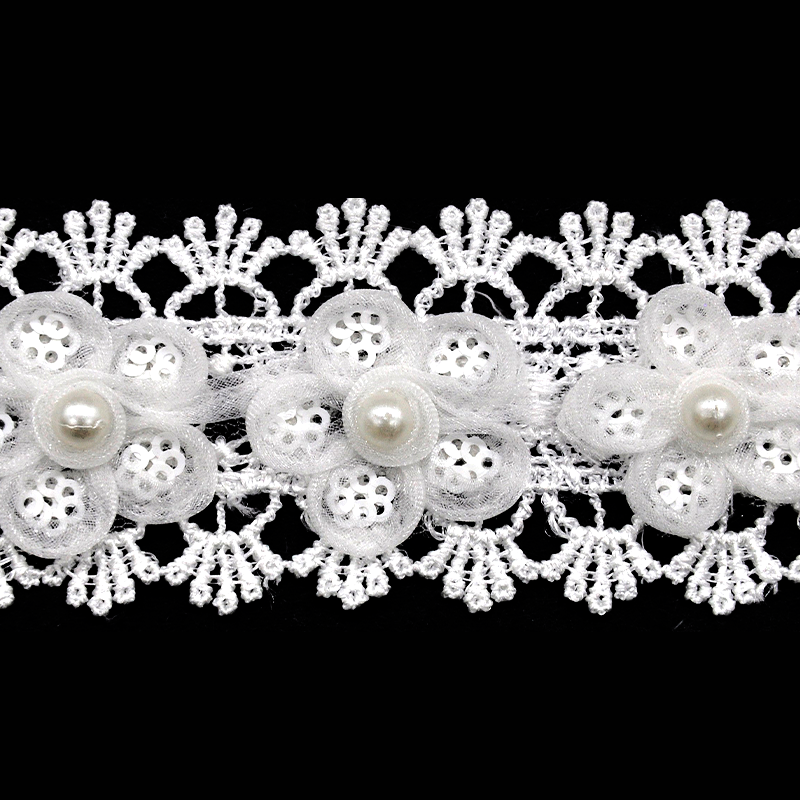 Belagio Enterprises - 2" Width Embossed Lace Trim with Pearls (15 Yard Roll) - BTP-1809-27 White