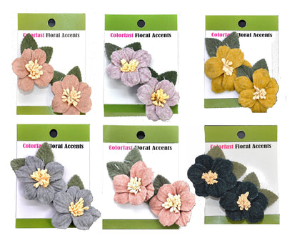 Belagio Enterprises - 2" x 2 1/2" Velvet Flower and Leaves Appliqués (2pcs per Card; 6 Cards Per Order) - BPP-A3-02 Black